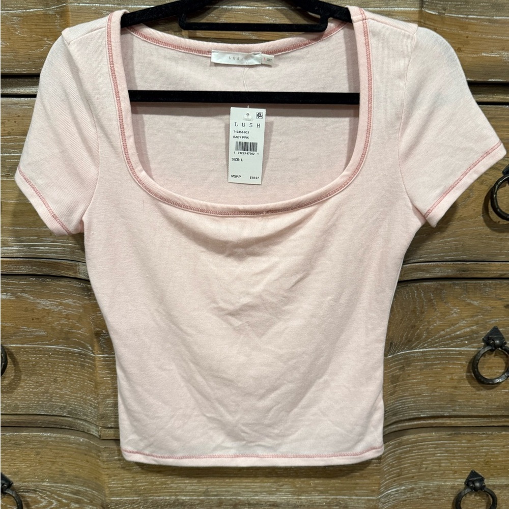 Lush Light Pink Square Neck Tee